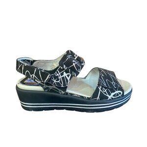 Volks Walker Scraffito Black and Metallic Sandals